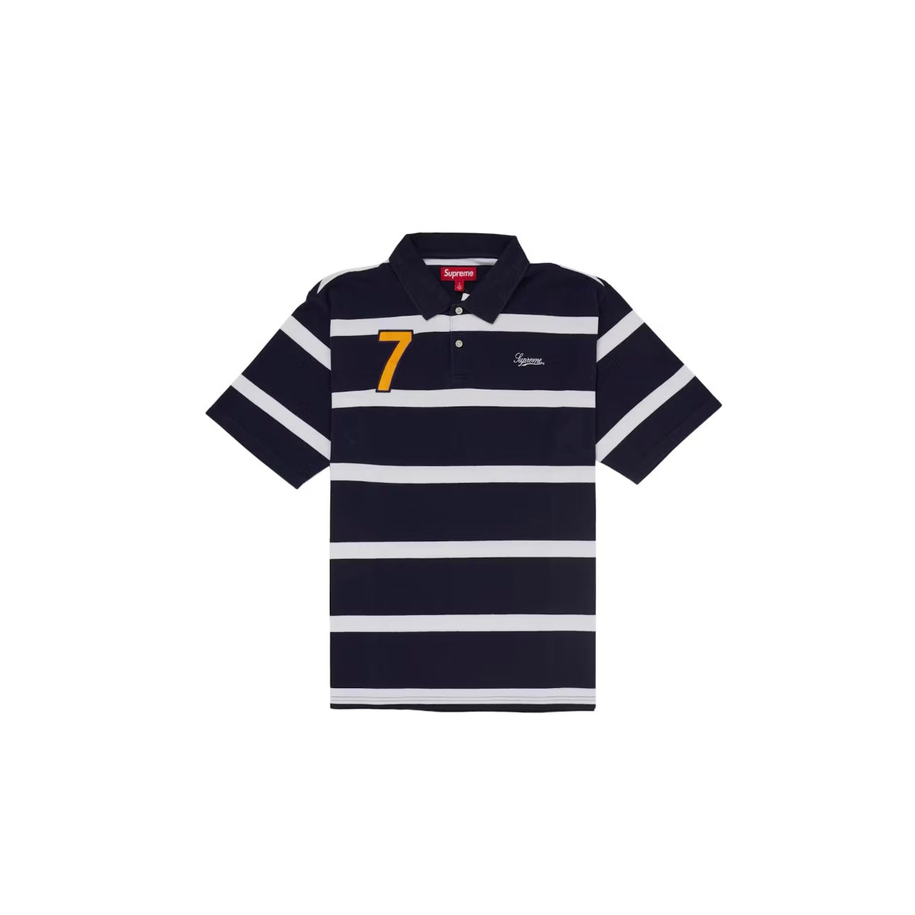 Polo à Rayures Cursive coloris Bleu Marine